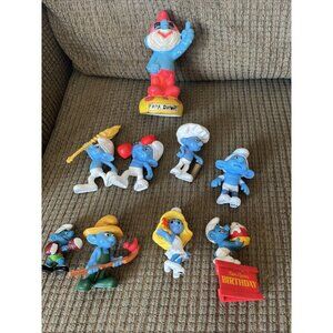 Lot of 9 Smurfs Plastic PVC Figures Cake Toppers Toys Scheich Peyo McD’s